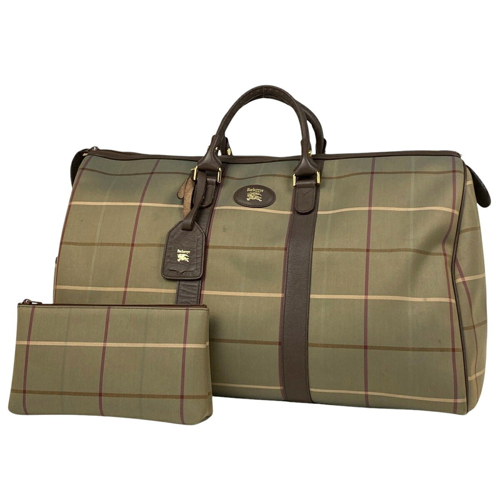 Burberry Check Boston Bag Handbag Canvas Brown Multicolor